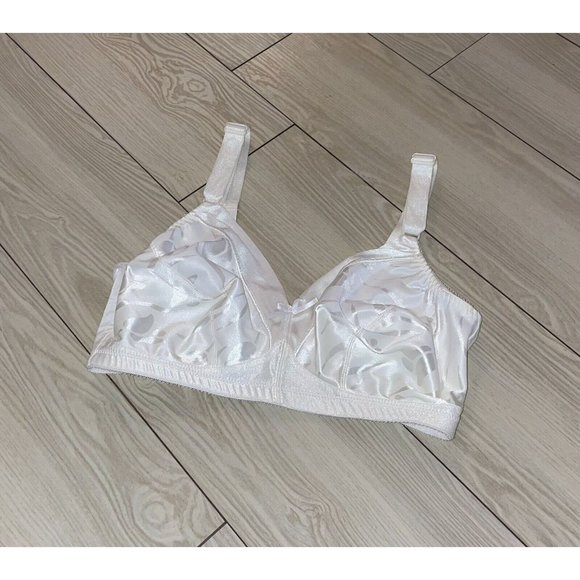 Hanes Her Way G206 Satin Unlined Full Coverage Wire Free Bra Printed 36D White - Picture 1 of 6